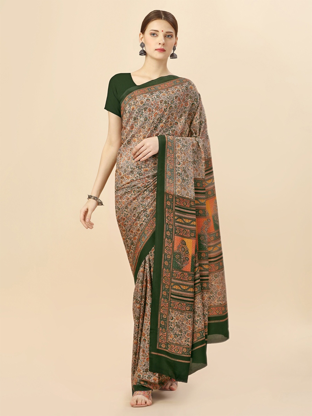

VIMLA Floral Printed Saree, Green