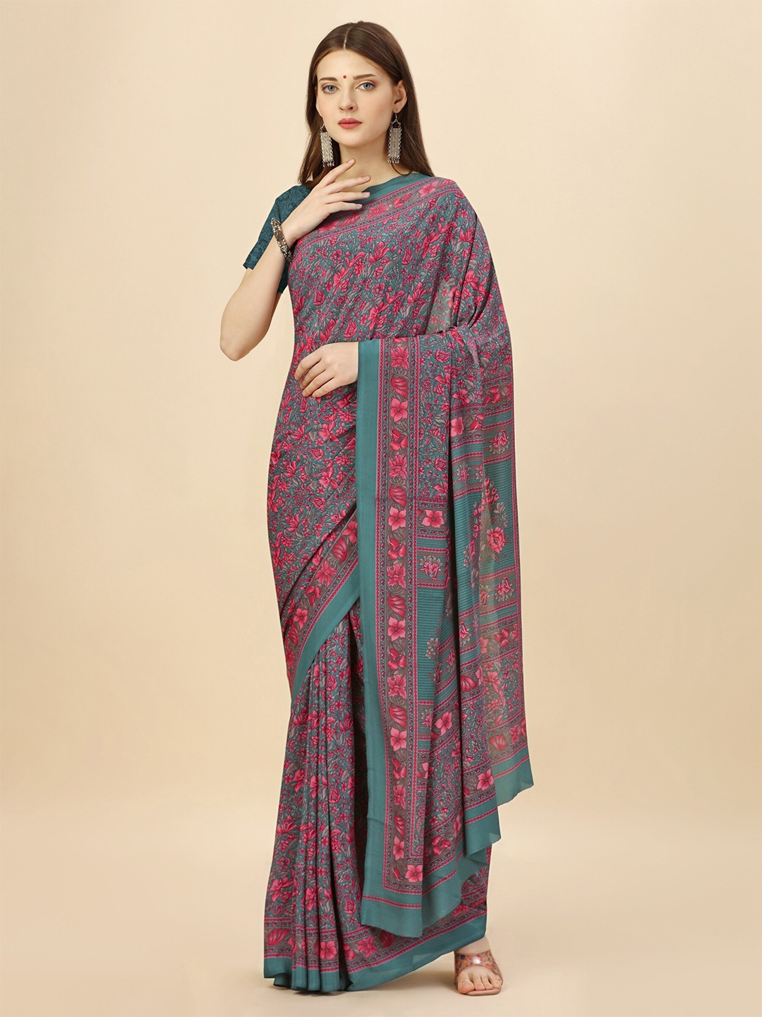 

VIMLA Floral Printed Saree, Pink