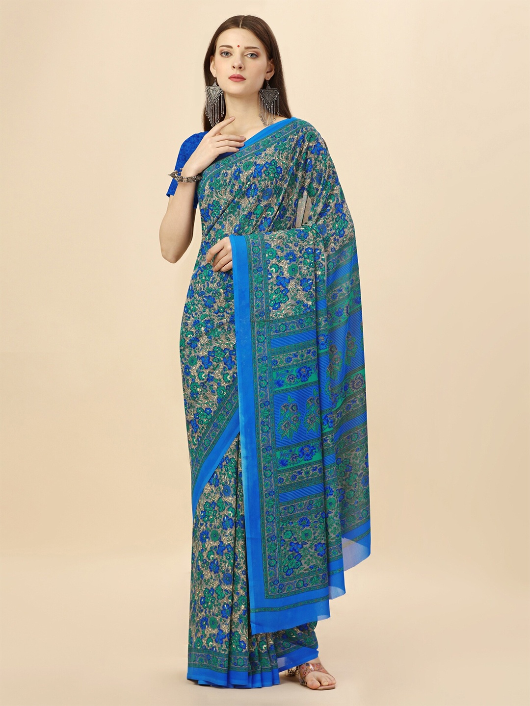 

VIMLA Floral Printed Saree, Blue