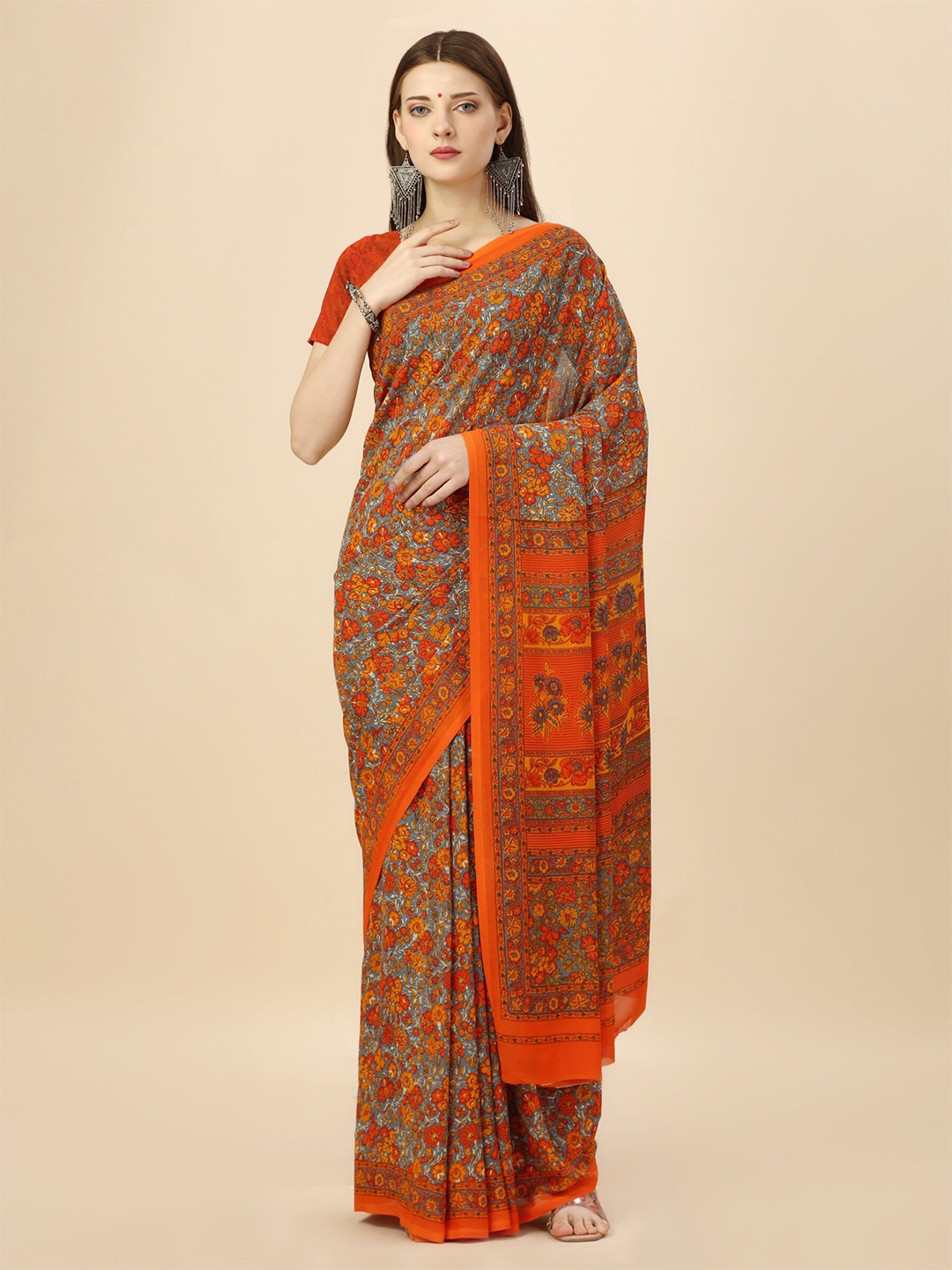 

VIMLA Floral Printed Saree, Orange