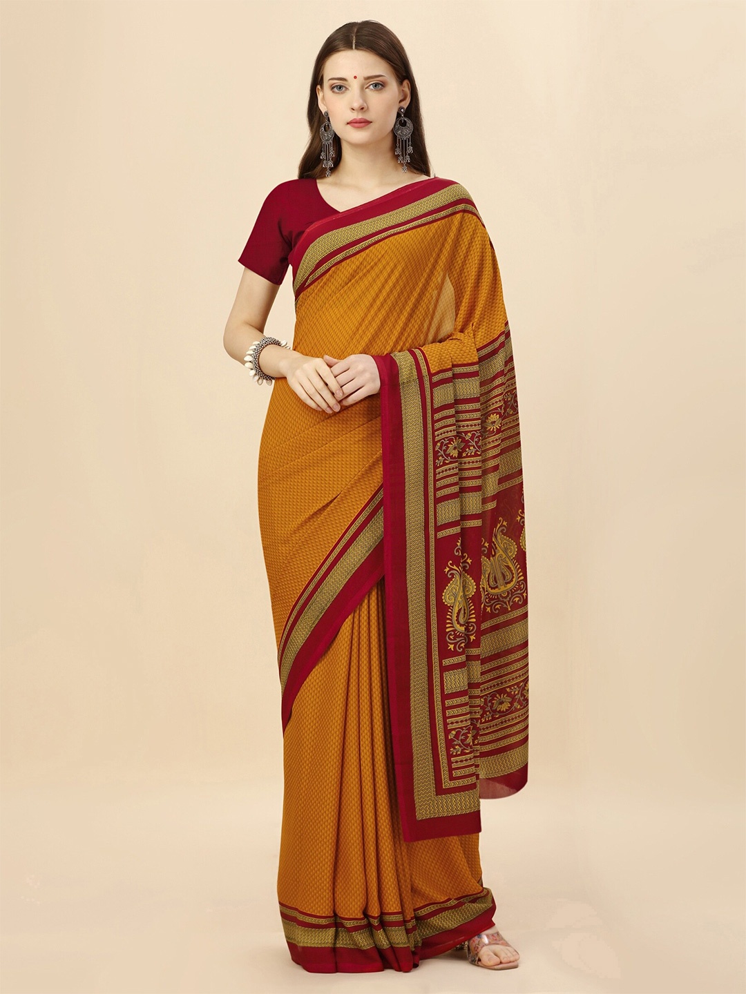 

VIMLA Floral Printed Saree, Mustard