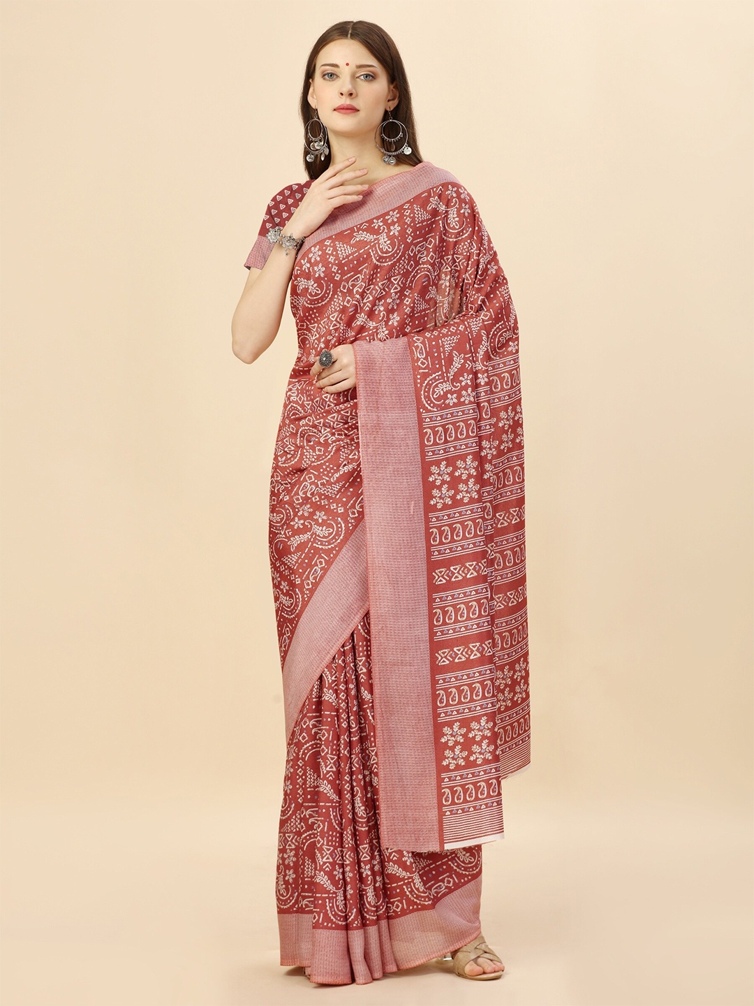 

VIMLA Ethnic Motifs Printed Mysore Silk Saree, Red