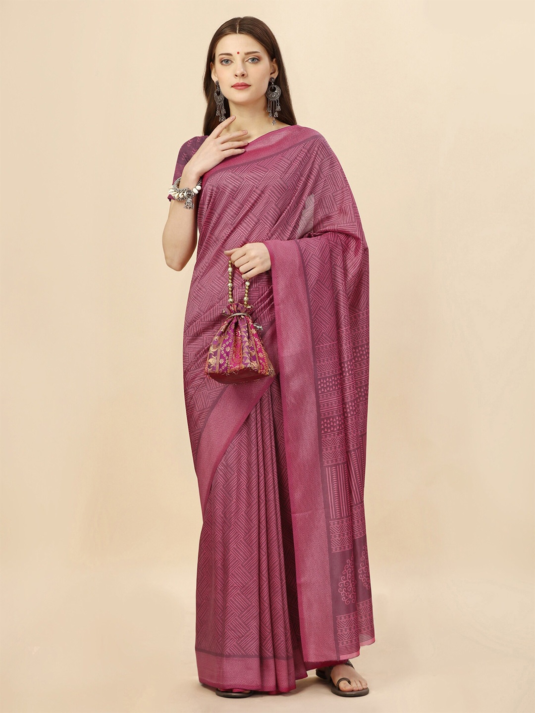 

VIMLA Ethnic Motifs Printed SMysore Silk Saree, Pink