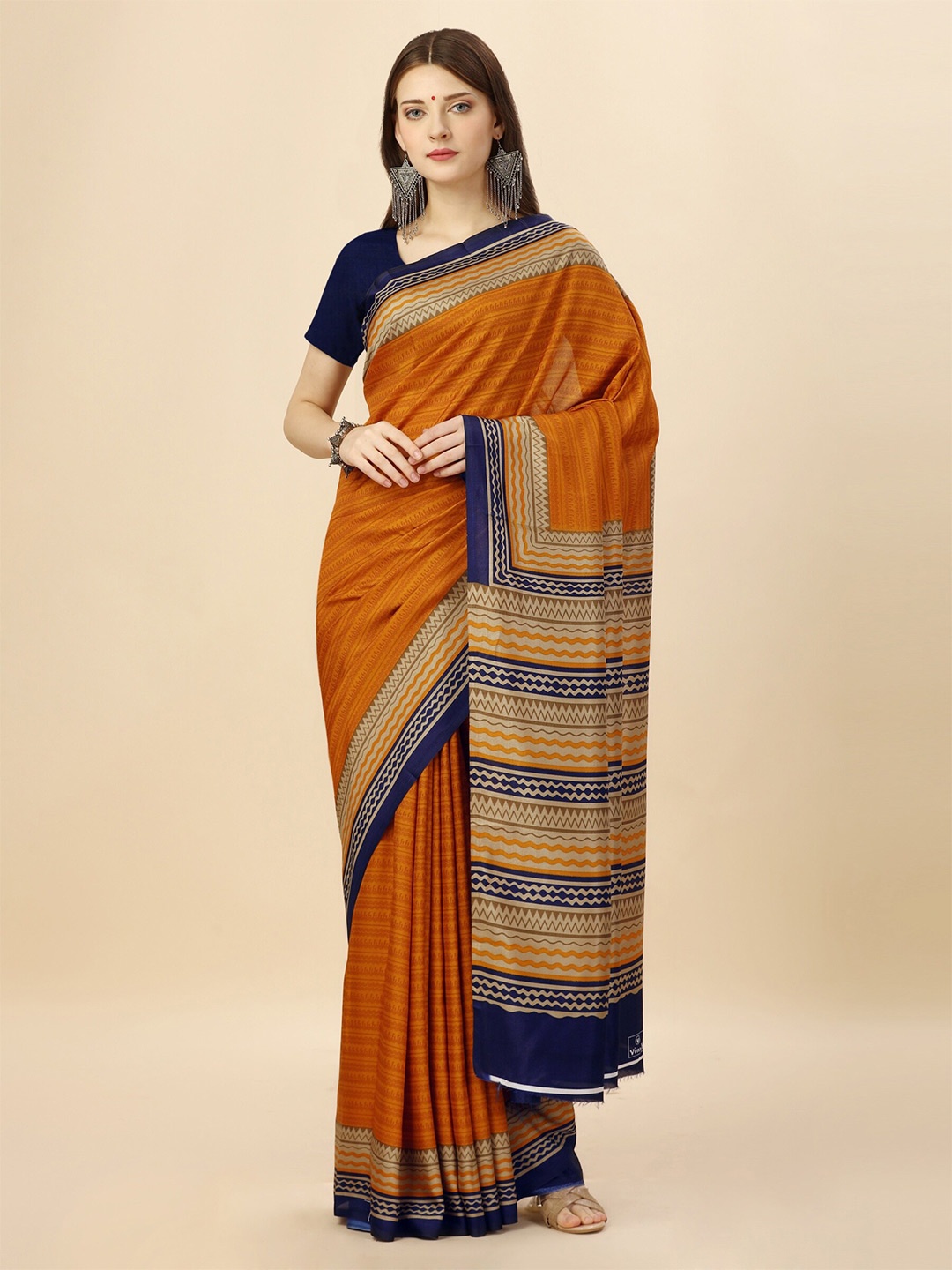 

VIMLA Ethnic Motifs Printed Mysore Silk Saree, Mustard