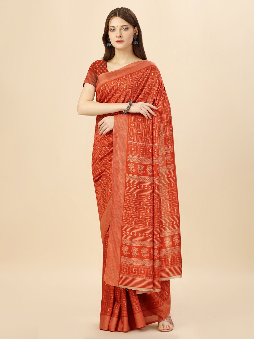 

VIMLA Ethnic Motifs Printed Mysore Silk Saree, Orange