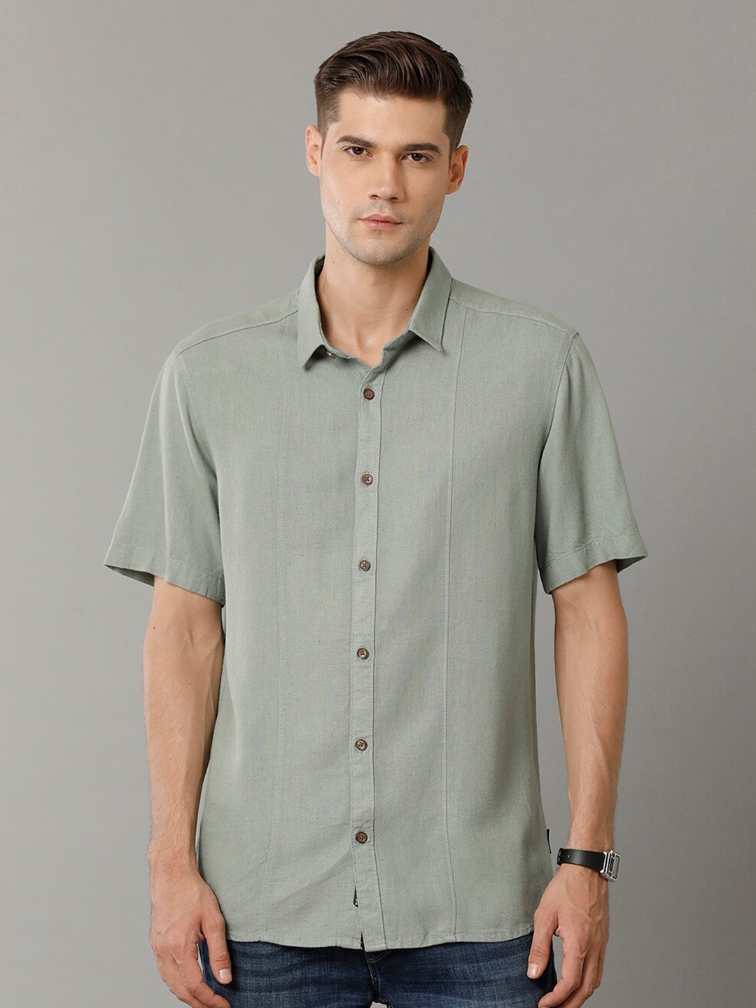 

Voi Jeans Slim Fit Opaque Casual Shirt, Green