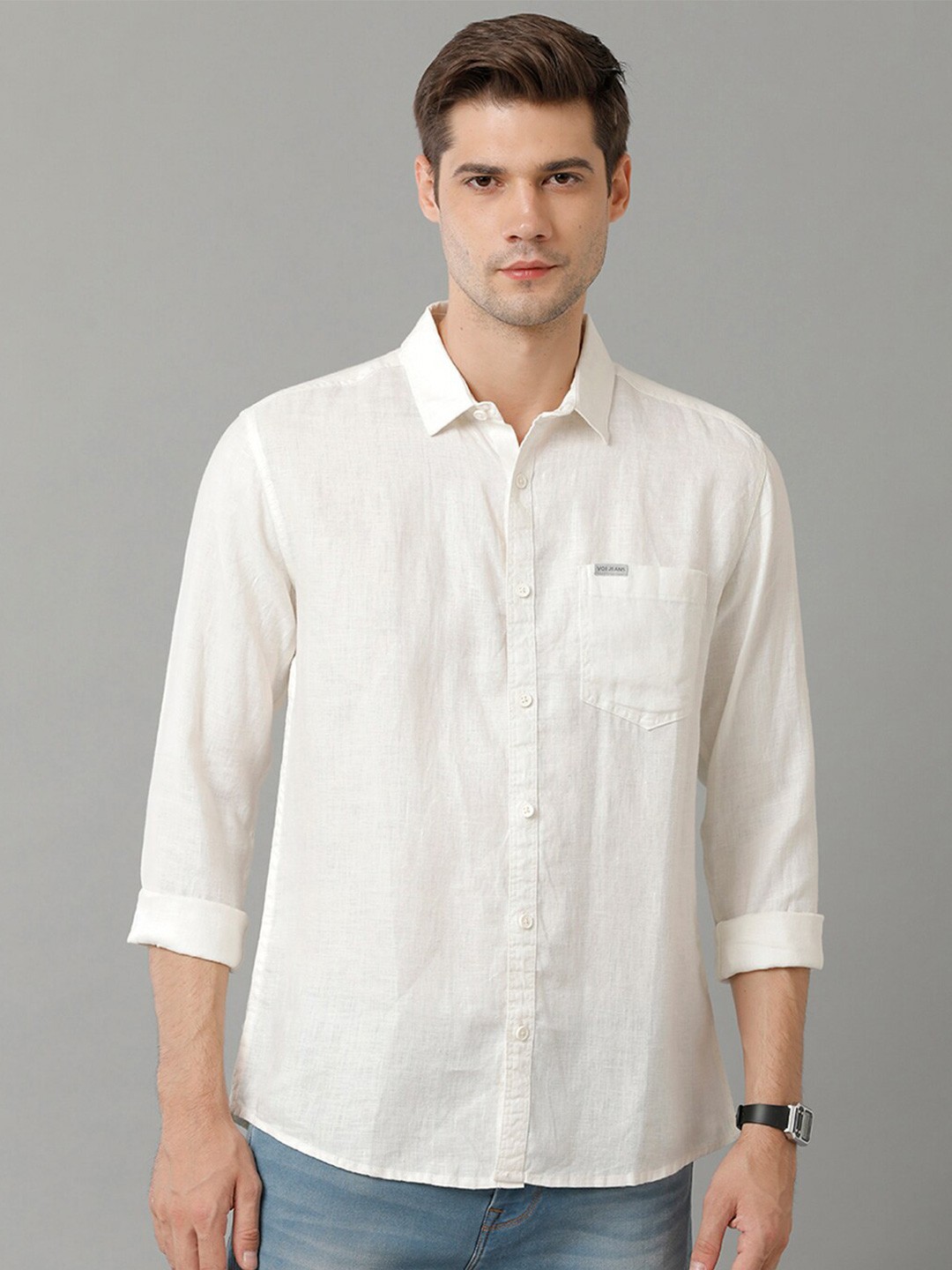 

Voi Jeans Spread Collar Pure Cotton Casual Shirt, Off white