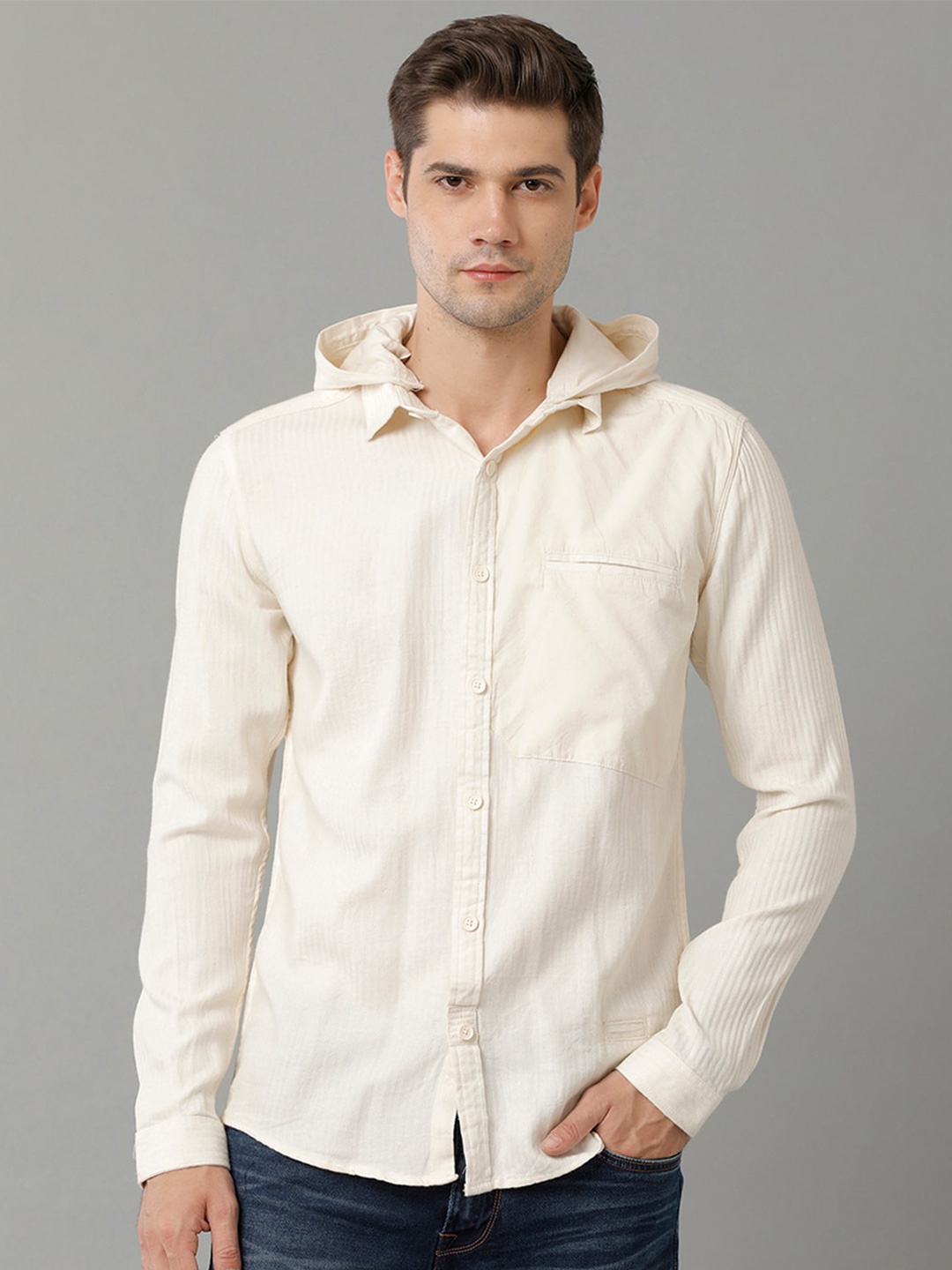 

Voi Jeans Hood Pure Cotton Casual Shirt, Cream