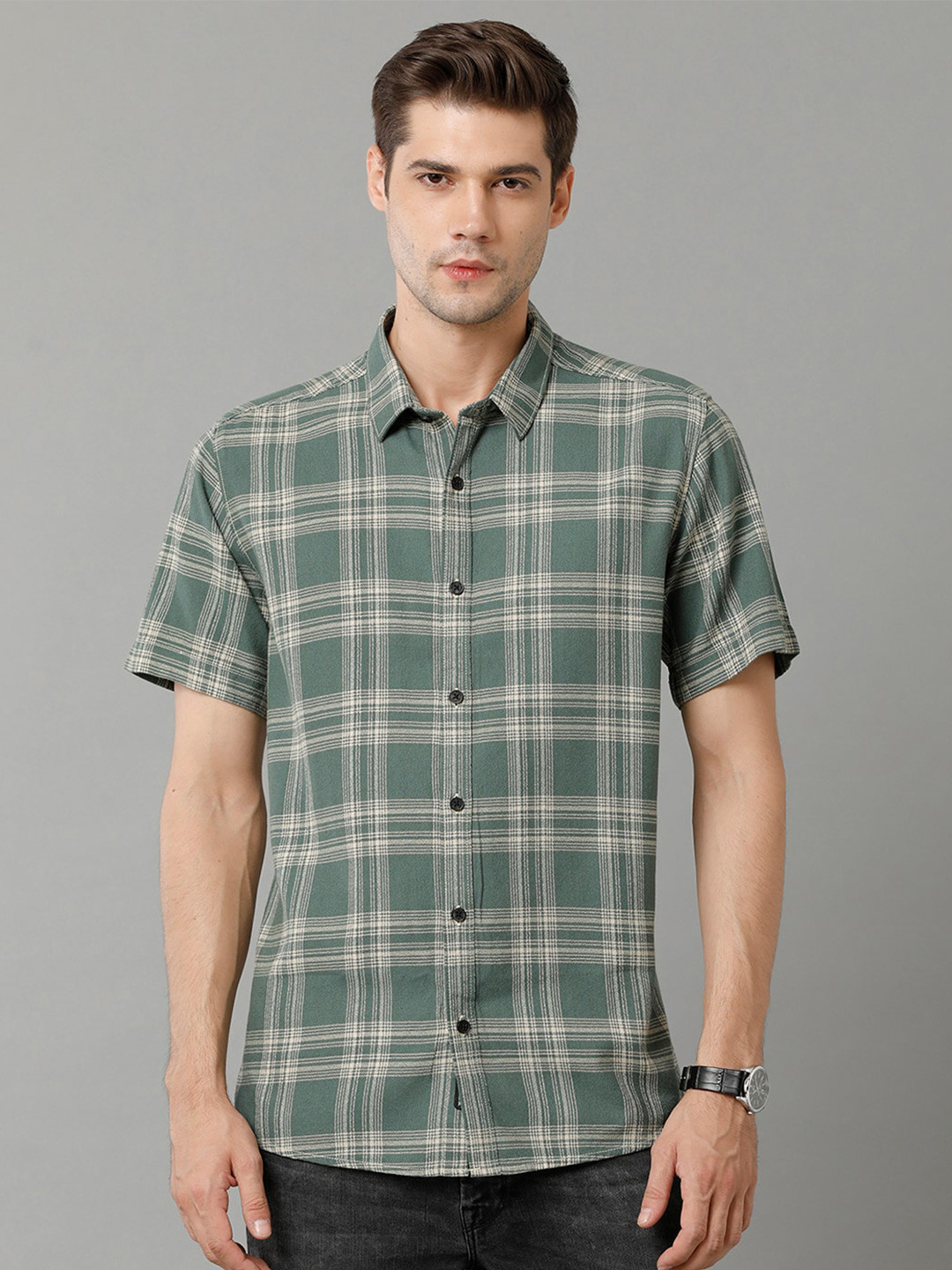 

Voi Jeans Men Green Slim Fit Tartan Checks Opaque Checked Casual Shirt