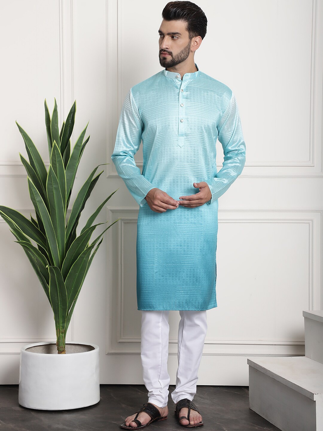 

SOJANYA Woven Design Regular Kurta With Churidar, Sea green