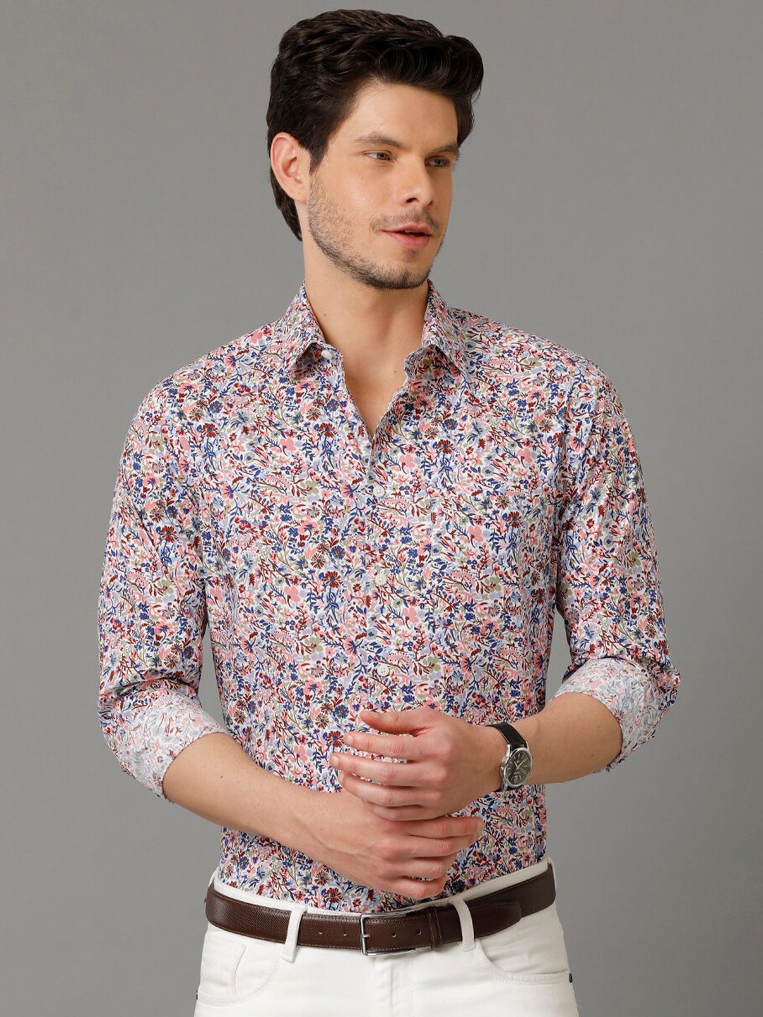

Aldeno Comfort Regular Fit Floral Printed Pure Cotton Casual Shirt, Blue