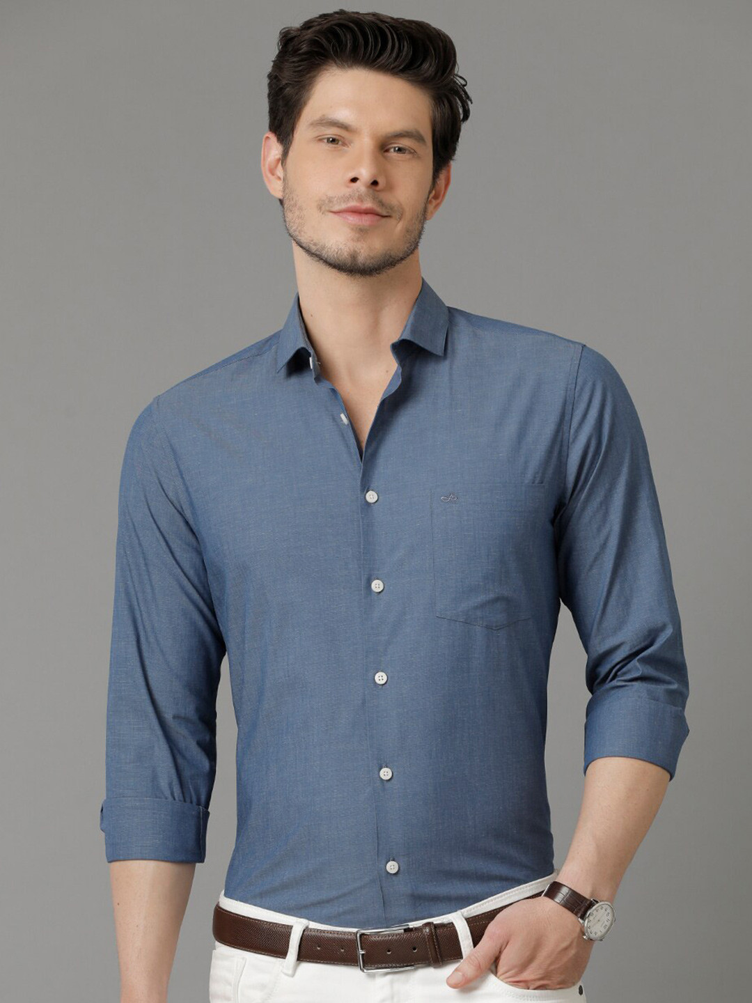 

Aldeno Spread Collar Slim Fit Pure Cotton Formal Shirt, Blue