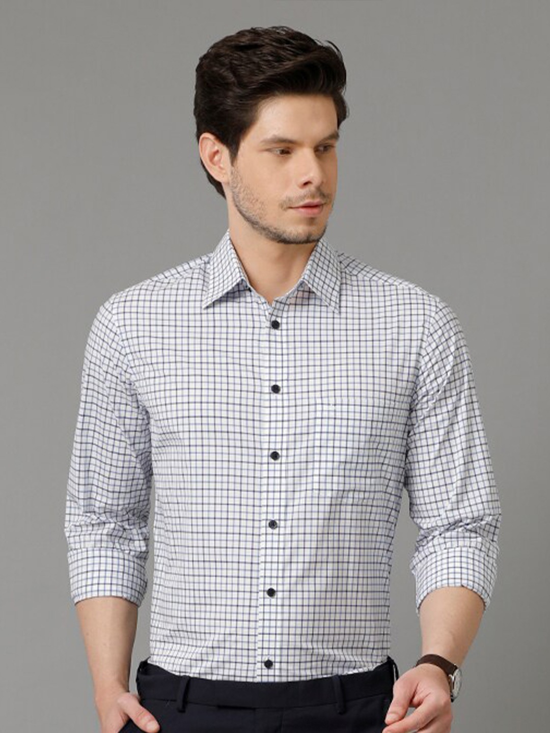 

Aldeno Comfort Grid Tattersall Checked Pure Cotton Casual Shirt, White