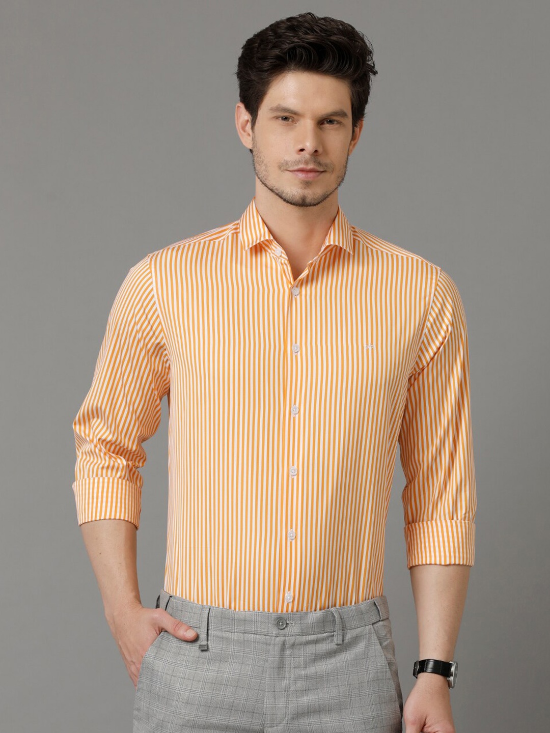 

Aldeno Comfort Vertical Striped Spread Collar Pure Cotton Casual Shirt, Orange