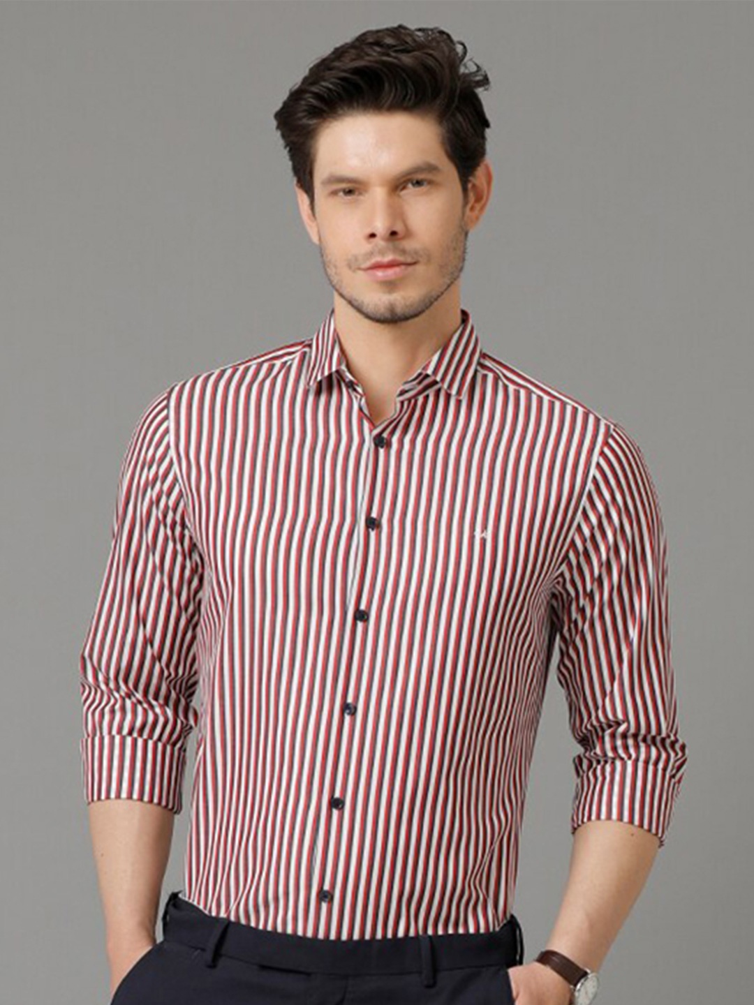 

Aldeno Comfort Opaque Striped Pure Cotton Formal Shirt, Red