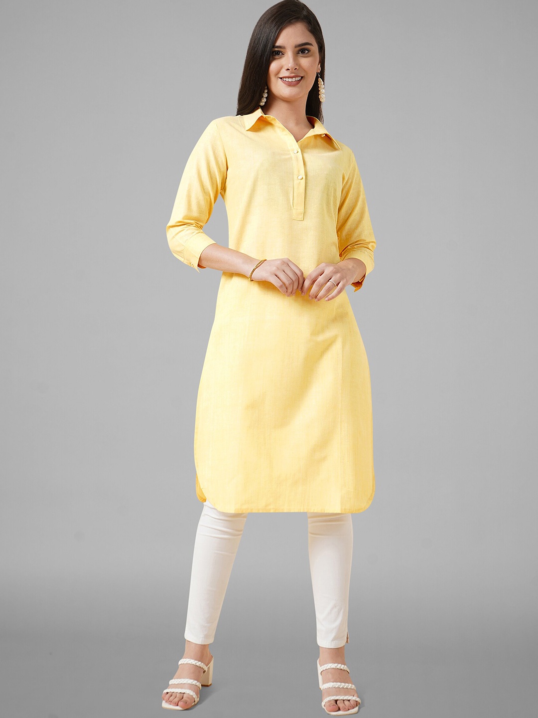 

KALINI Shirt Collar Pathani Kurta, Yellow