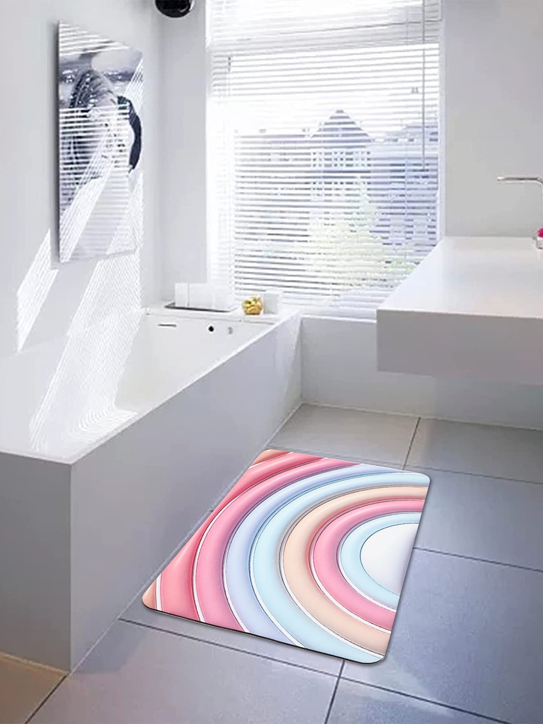 

Dakshya Industries Pink & Blue 3D Printed Anti-Slip Doormat