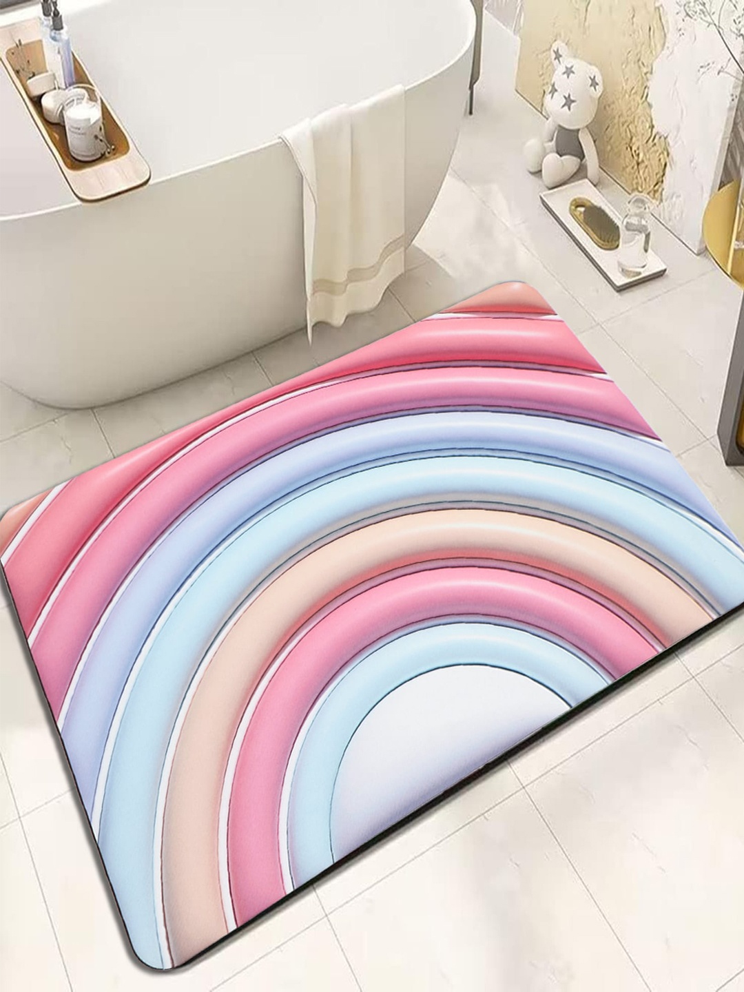 

Dakshya Industries Pink & Blue 3D Printed PVC Backing Non Slip Door Mat
