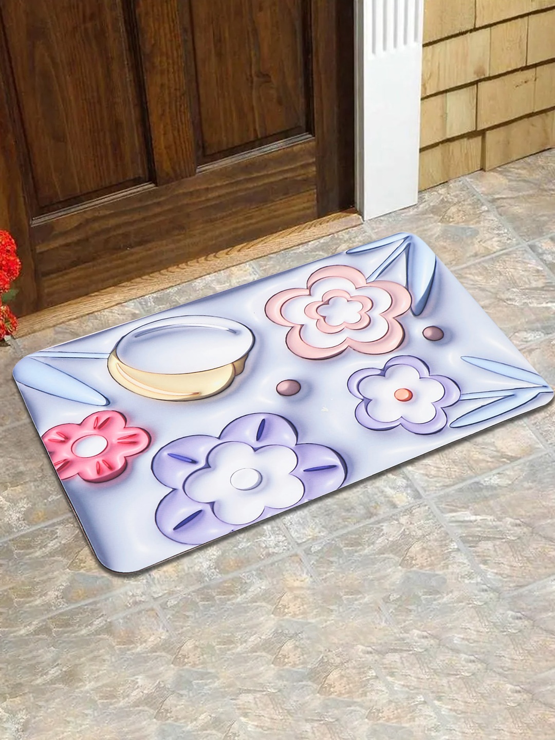 Dakshya Industries Grey 3D Printed Anti-Slip Doormat