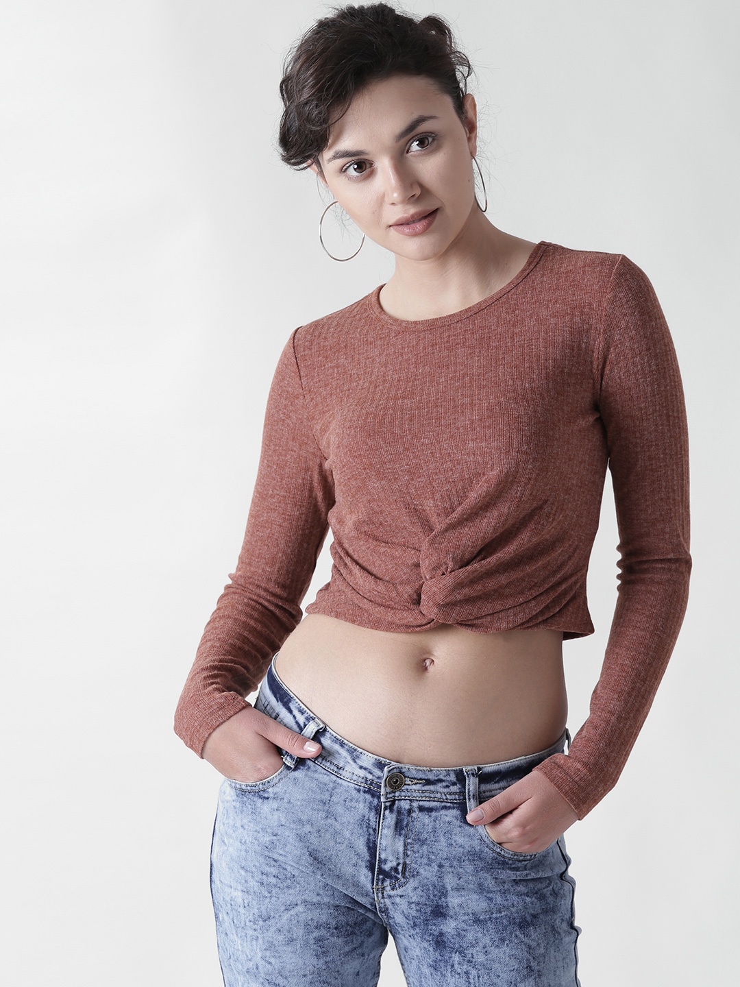 

FOREVER 21 Women Brown Solid Crop Top