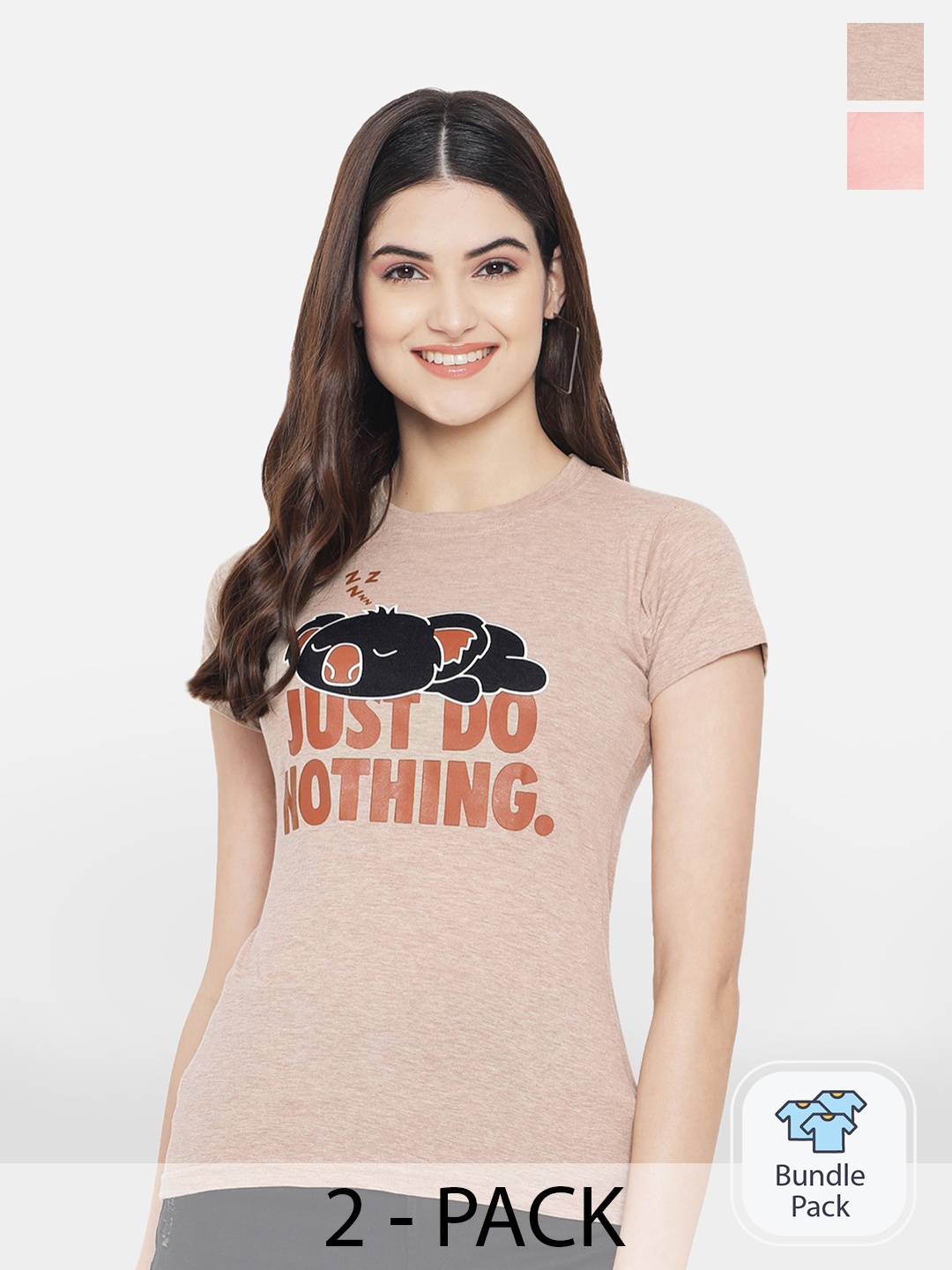 

BAESD Pack Of 2 Typography Printed Cotton T-Shirts, Peach