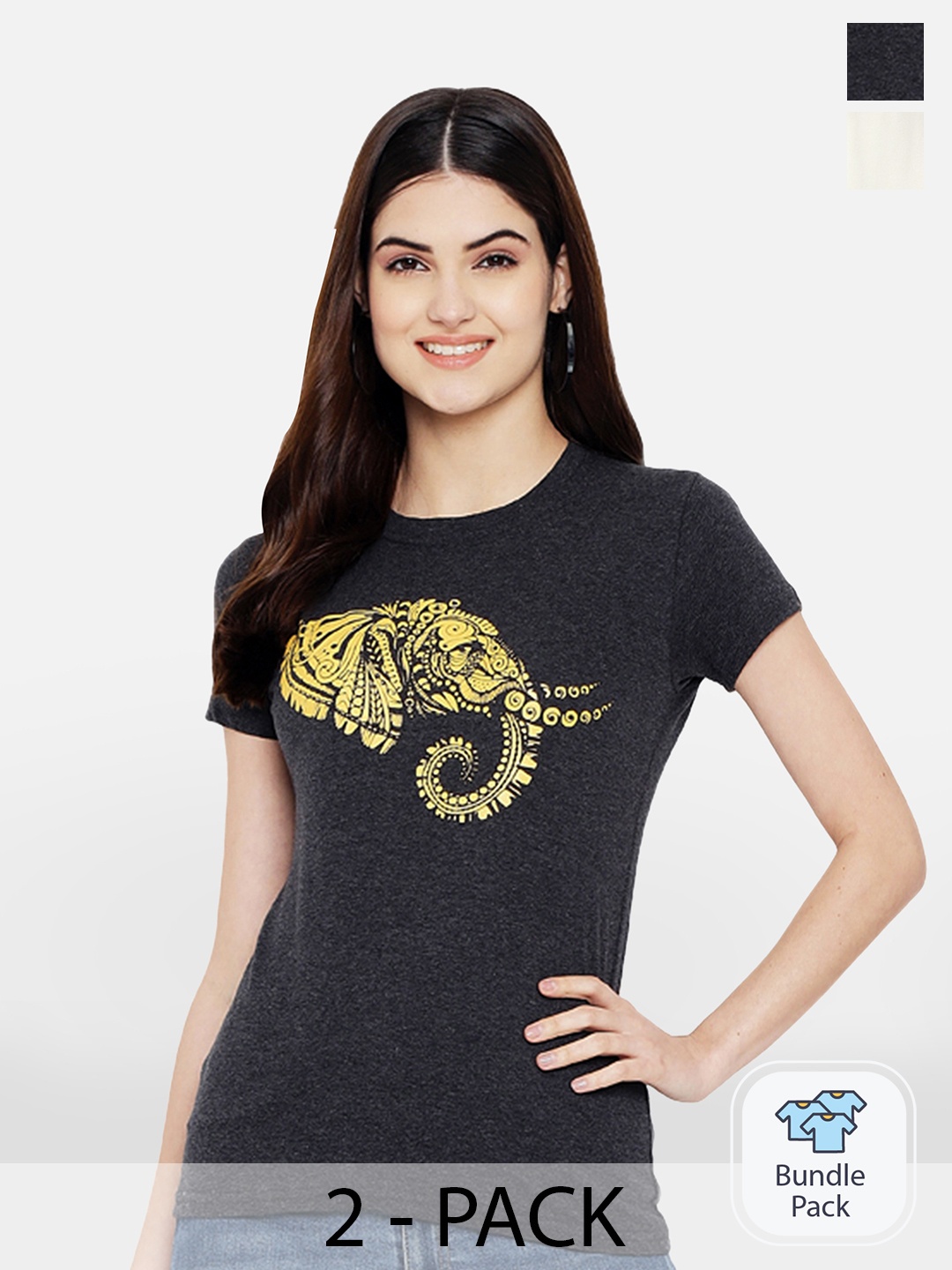 

BAESD Pack Of 2 Graphic Printed Cotton T-Shirts, Black