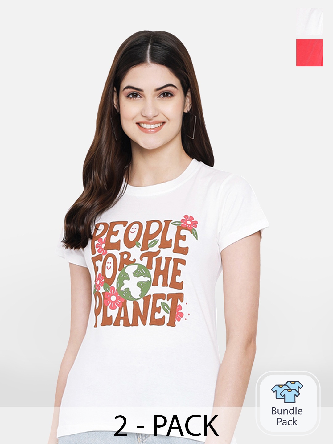 BAESD Pack of 2 Typography Printed Cotton T-shirt, White