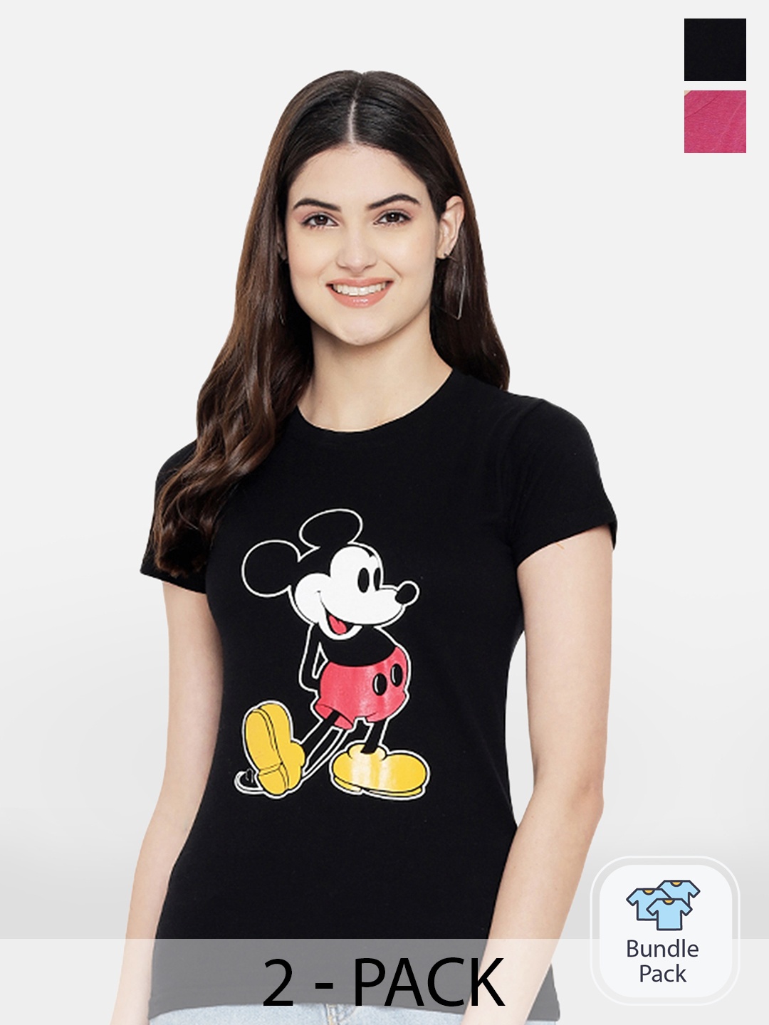 

BAESD Pack Of 2 Mickey Mouse Printed Comfortable Cotton T-shirt, Black