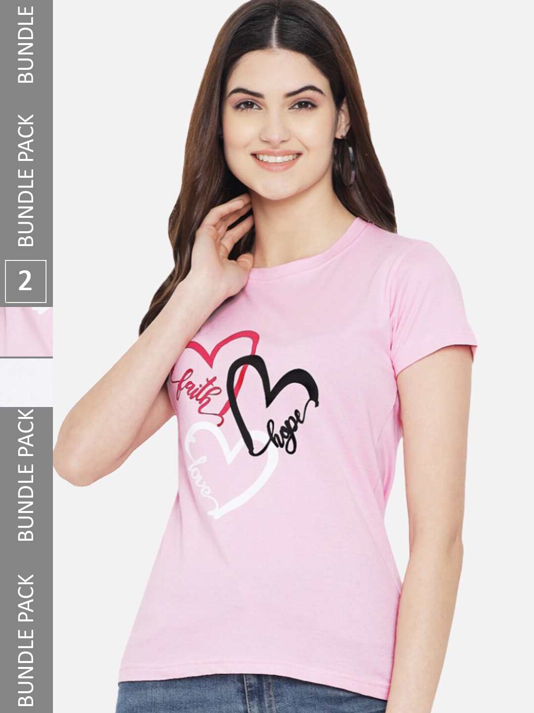 

BAESD Pack Of 2 Typography Printed Cotton T-Shirt, Pink