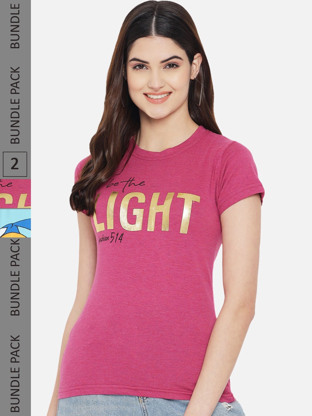 

BAESD Pack of 2 Typography Printed Cotton T-shirt, Pink