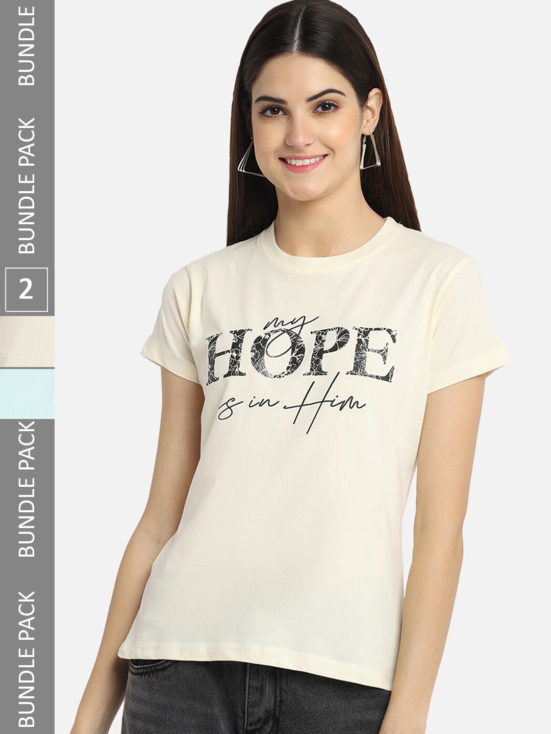 

BAESD Pack Of 2 Typography Printed Cotton T-shirt, Beige