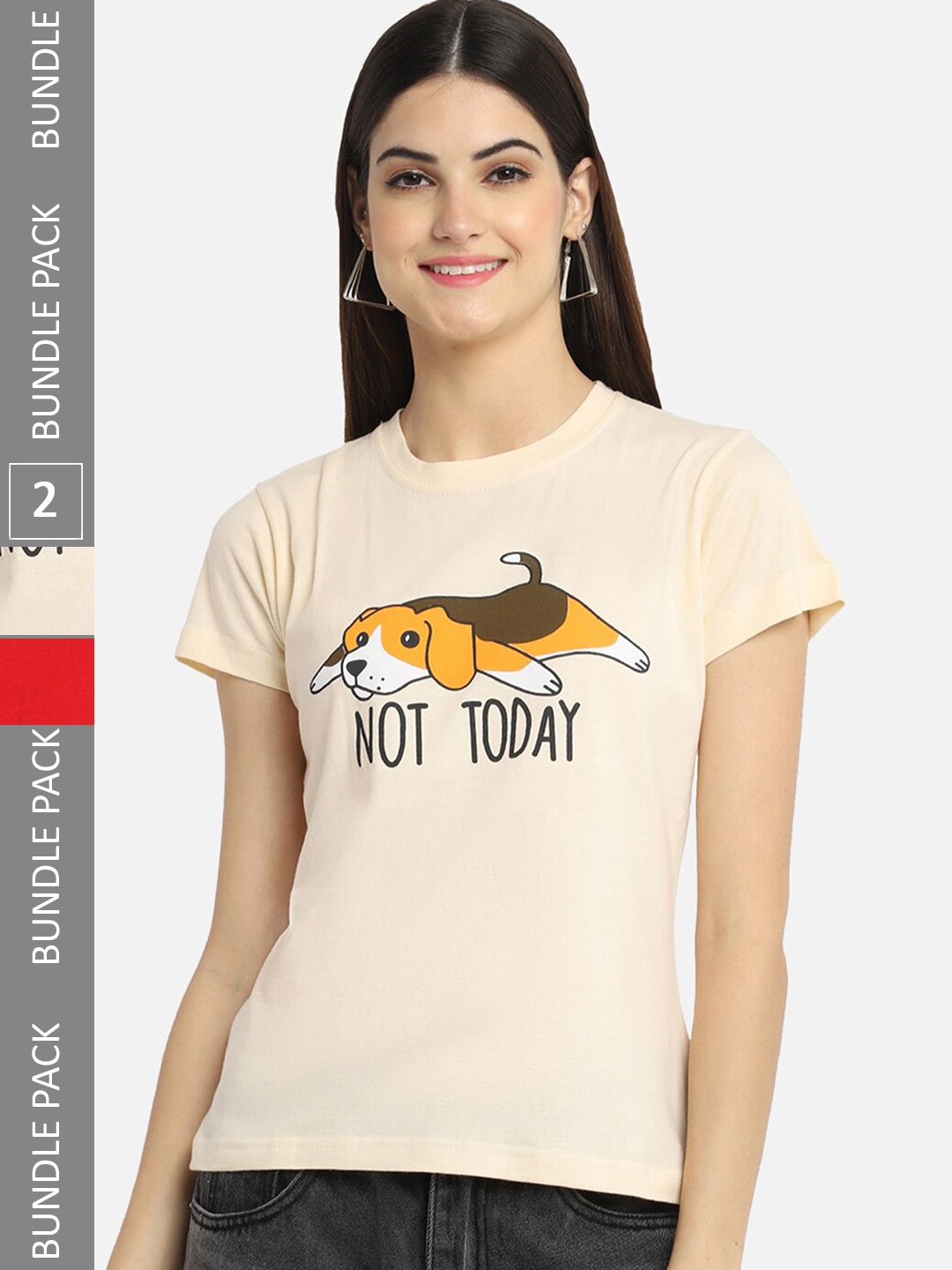 

BAESD Pack Of 2 Typography Printed Cotton T-Shirt, Beige