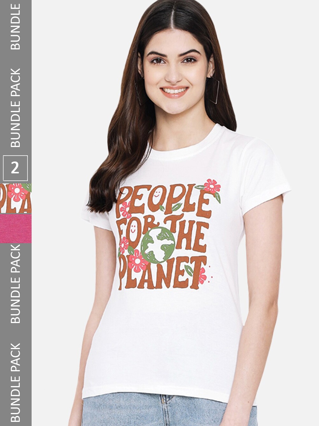 

BAESD Pack Of 2 Typographic Printed Cotton T-shirt, White