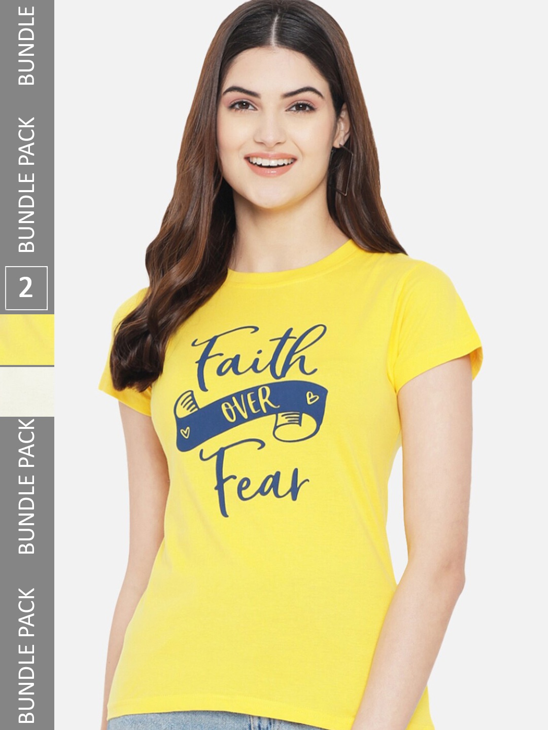 

BAESD Pack Of 2 Printed Round Neck Cotton Regular T-shirt, Yellow