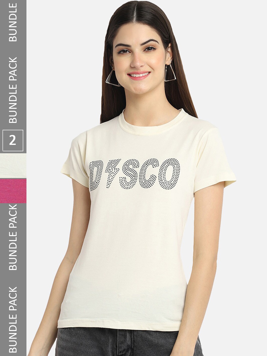 

BAESD Pack Of 2 Typography Printed Cotton T-Shirt, Cream