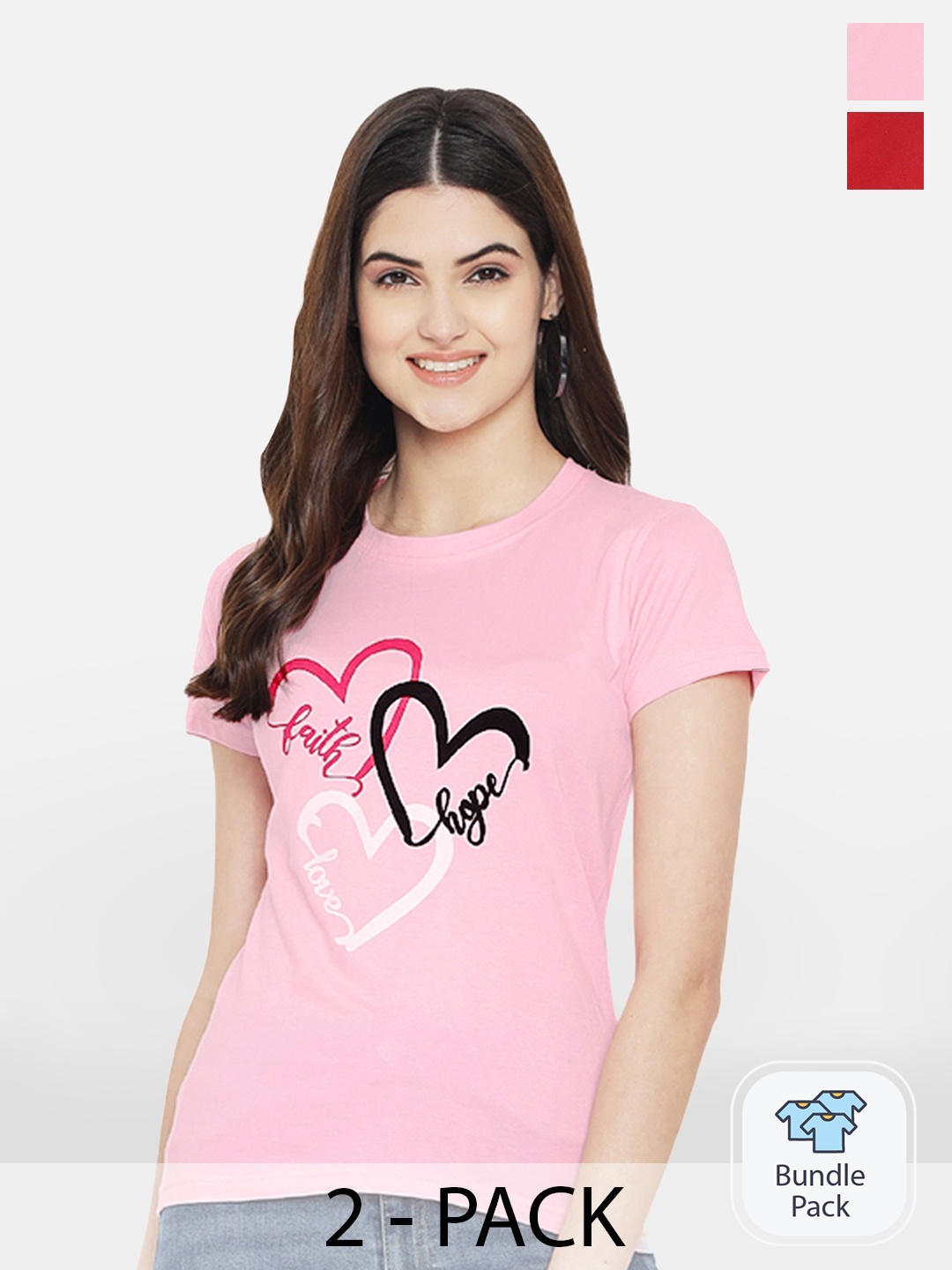 

BAESD Pack Of 2 Typography Printed Comfortable Cotton T-shirt, Pink