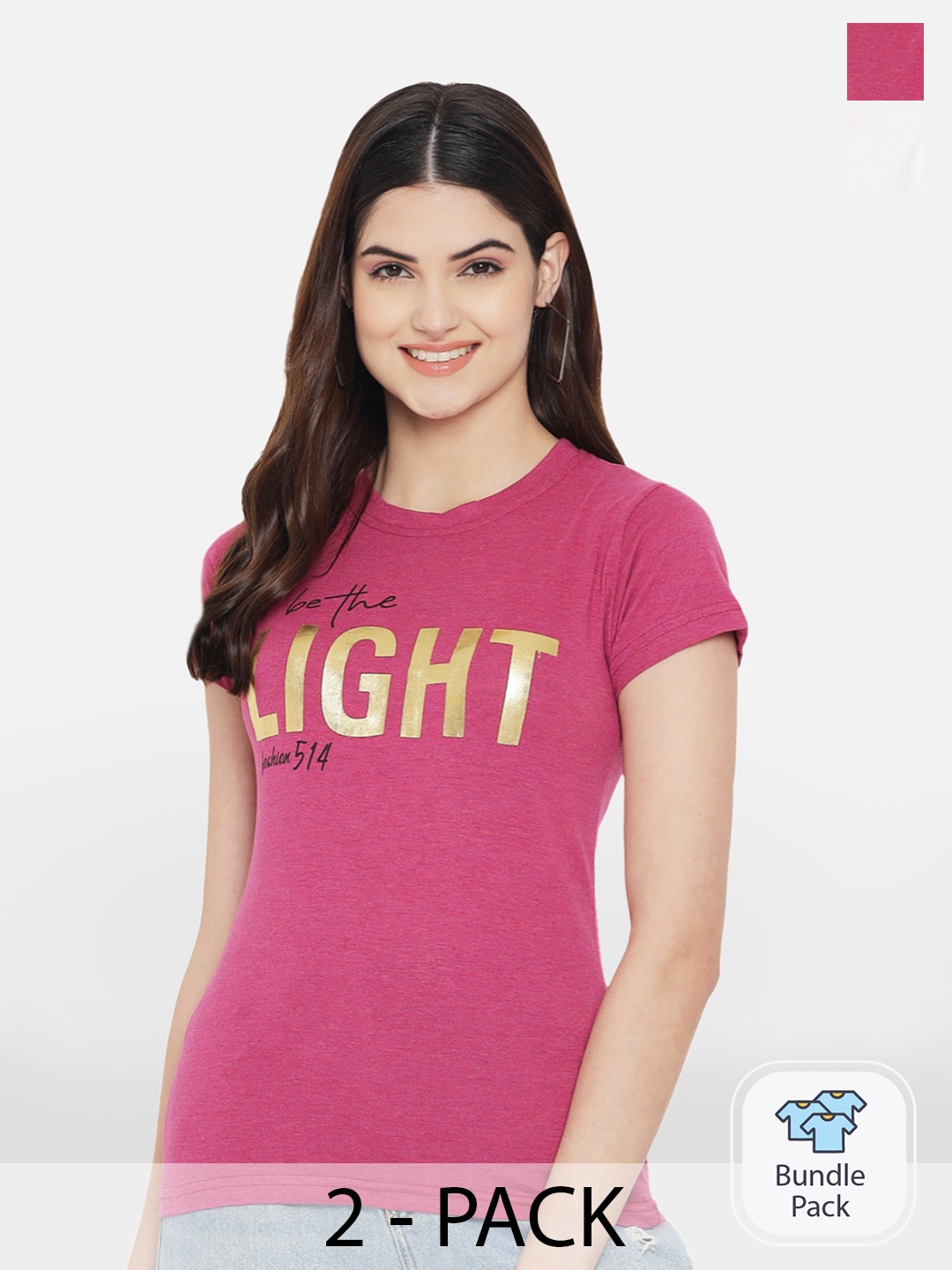 

BAESD Pack Of 2 Typography Printed Comfortable Cotton T-shirt, Pink