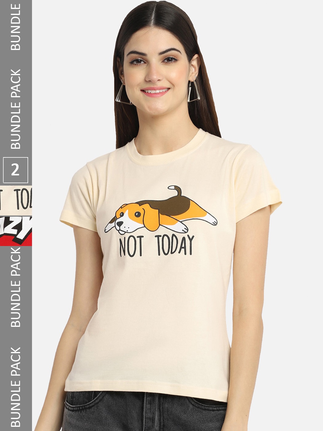 

BAESD Pack Of 2 Graphic Printed Cotton T-shirt, Beige