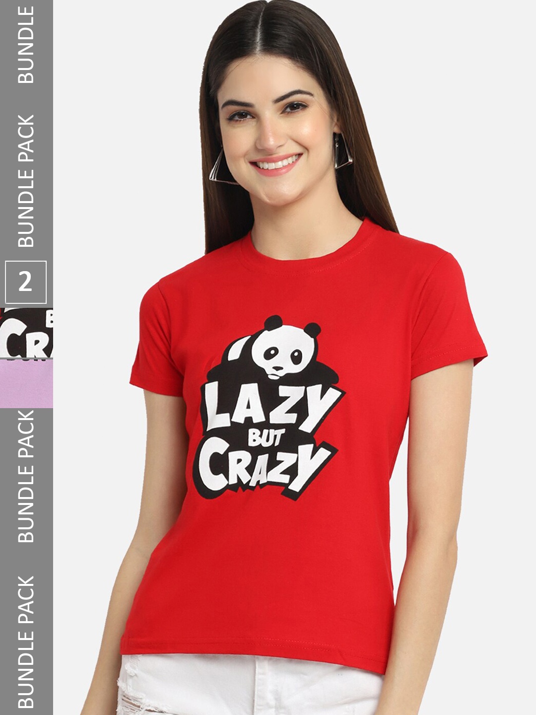 BAESD Pack Of 2 Typography Printed Cotton T-shirt, Red