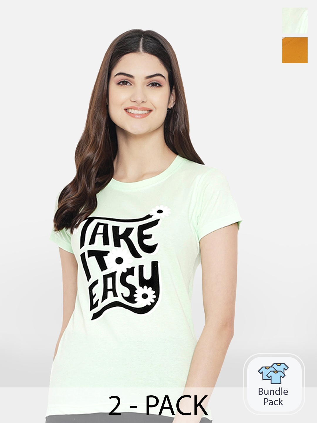 

BAESD Pack of 2 Typography Printed Cotton T-shirt, Green