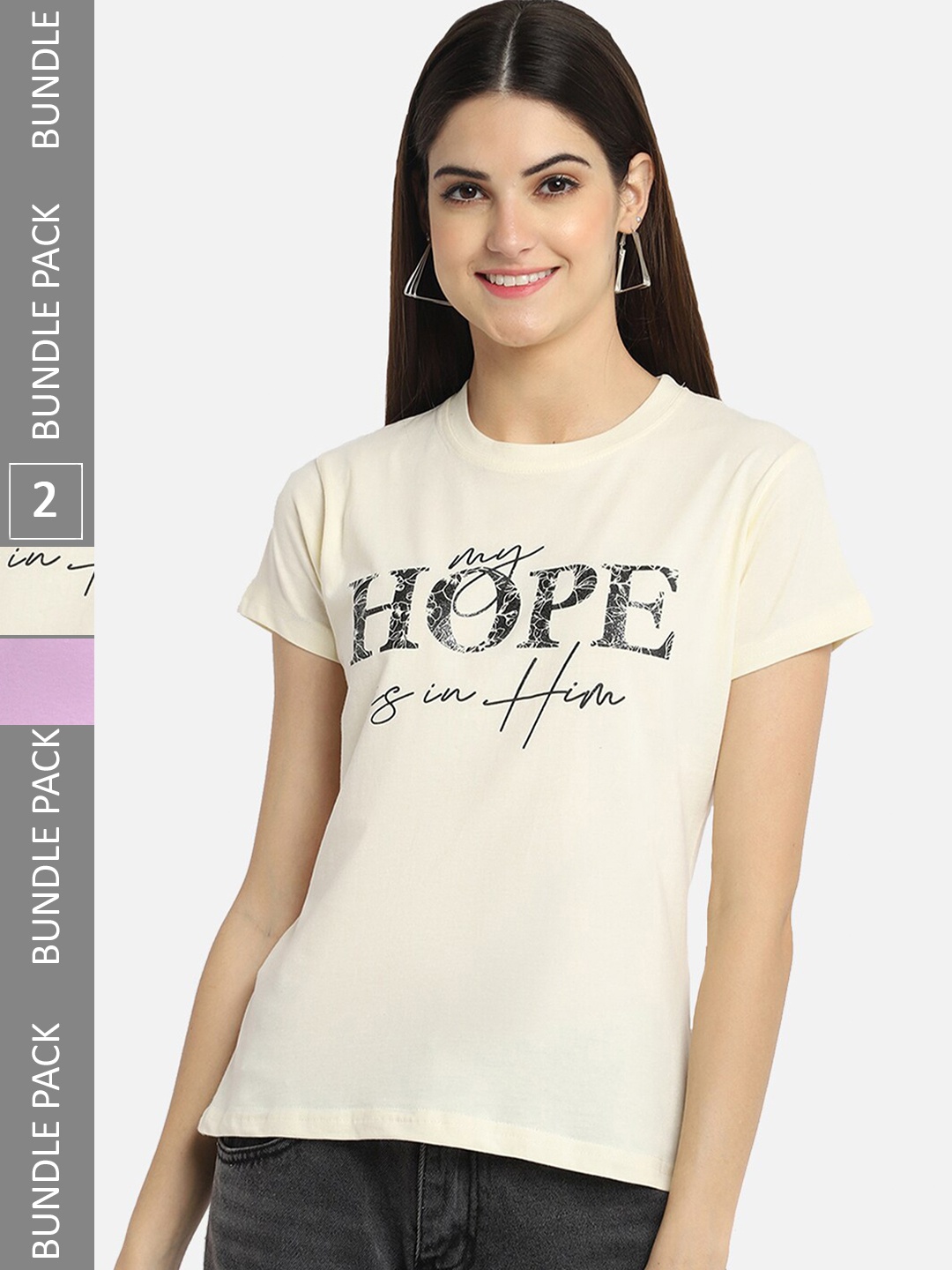 

BAESD Pack Of 2 Printed Round Neck Cotton Regular T-shirt, White