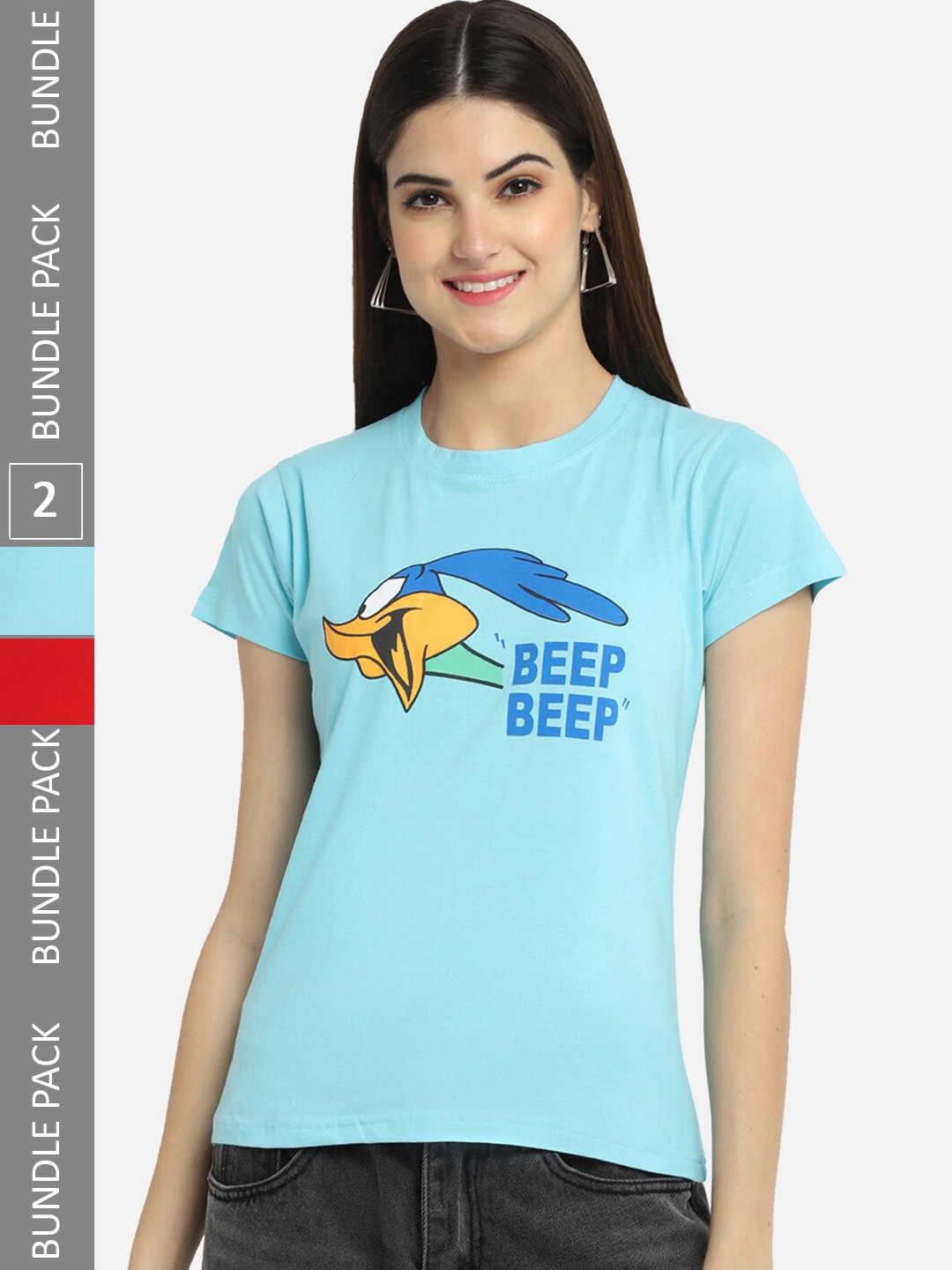 

BAESD Pack of 2 Looney Tunes Printed Cotton T-shirt, Blue