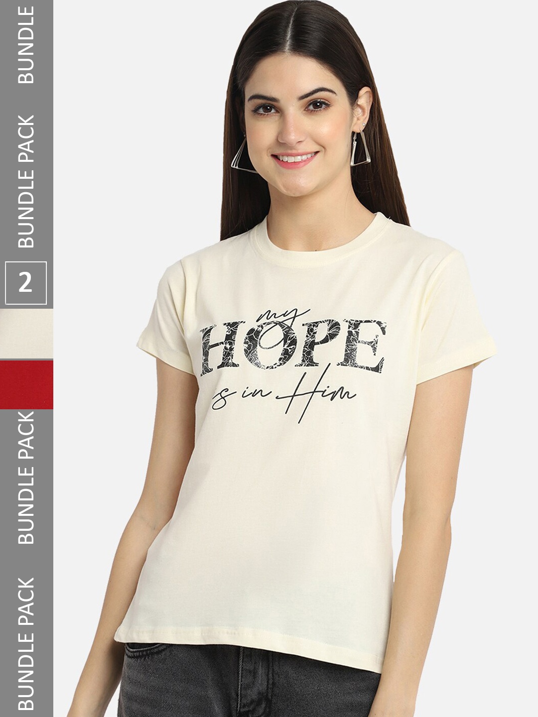 

BAESD Pack Of 2 Typography Printed Cotton T-shirt, White