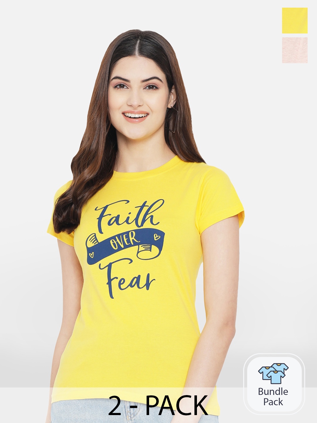 

BAESD Pack Of 2 Typography Printed Comfortable Cotton T-shirt, Yellow