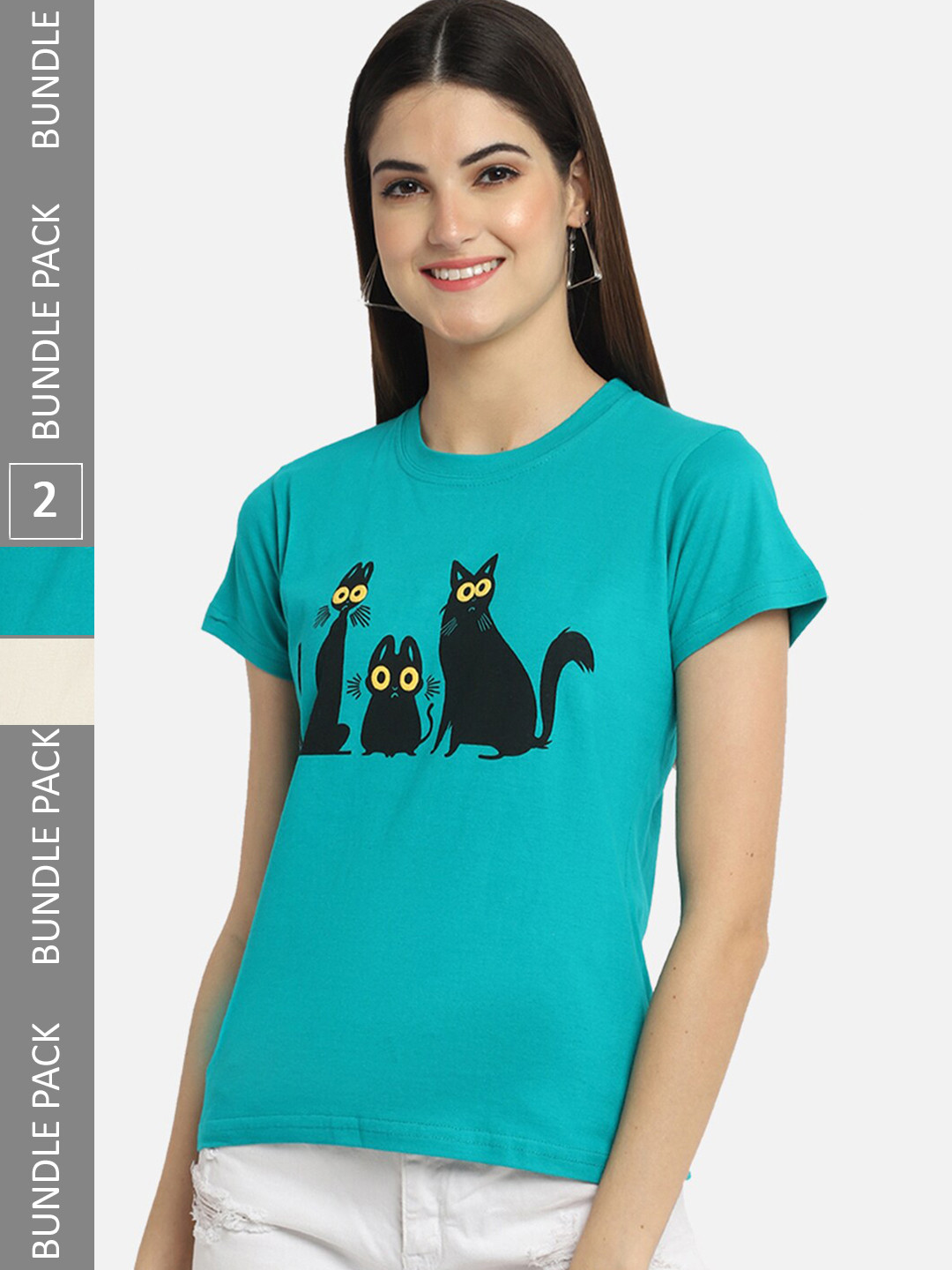 

BAESD Pack Of 2 Graphic Printed Cotton T-shirt, Turquoise blue