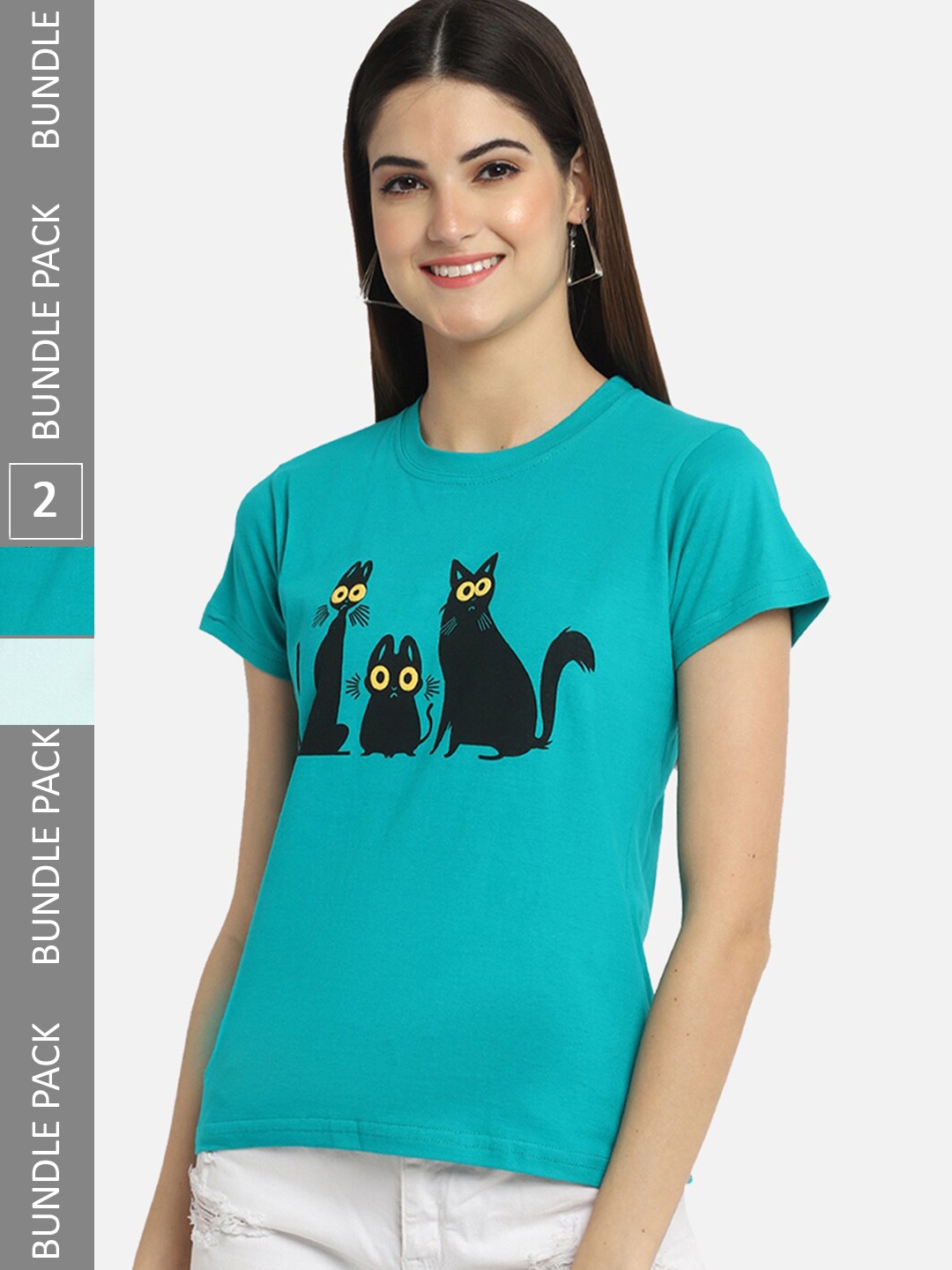 

BAESD Pack Of 2 Printed Cotton T-Shirts, Turquoise blue
