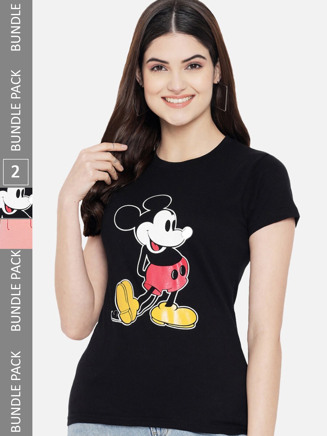 

BAESD Pack Of 2 Mickey Mouse Printed Cotton T-shirts, Black
