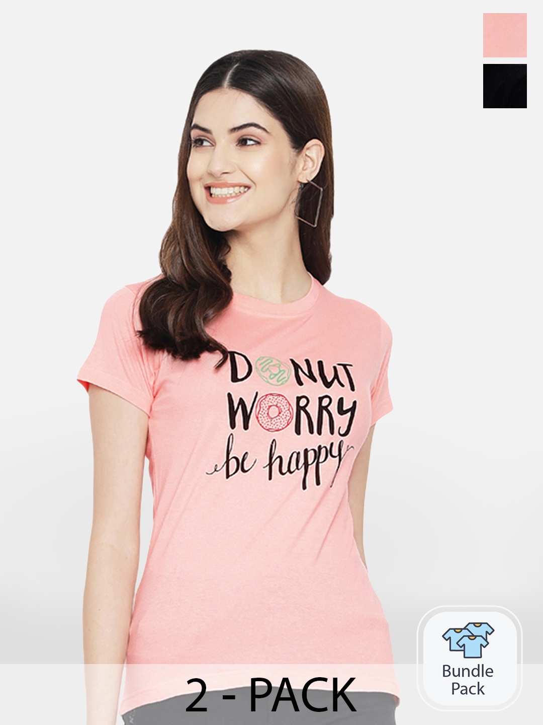 

BAESD Pack of 2 Typography Printed Cotton T-shirt, Pink