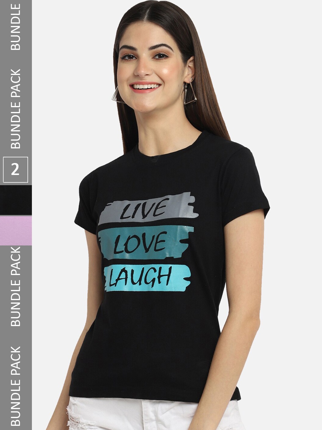 

BAESD Pack Of 2 Printed Cotton T-shirt, Black