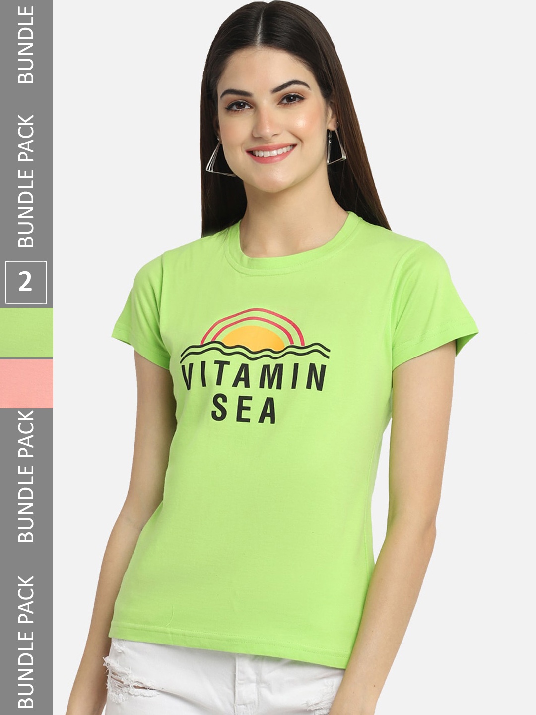 

BAESD Pack Of 2 Typography Printed Cotton T-Shirt, Green